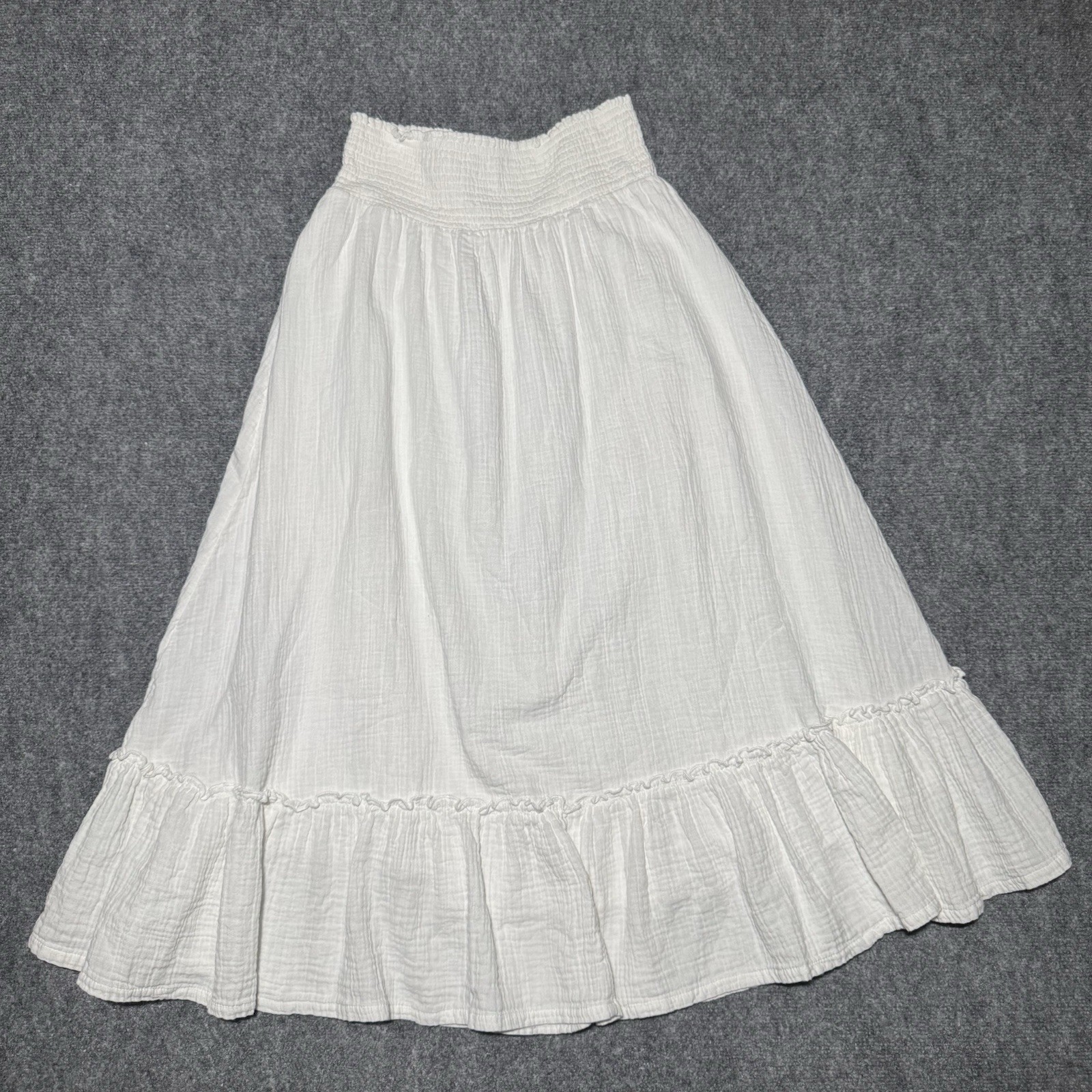 Quince 100% Organic Cotton Gauze Smocked Maxi Skirt White Basic S
