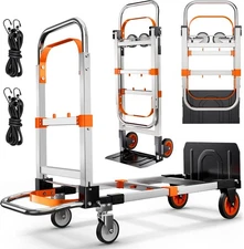 3 in 1 Folding Hand Truck Dolly Cart with Wheels, 660lbs Capacity Silver 