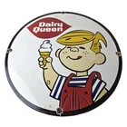 Vintage Dairy Queen Boy Mascot Porcelain Sign - Ice Cream Cone Sign