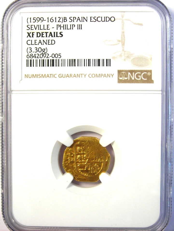 Moneda 1599-1612 España Oro Cob Escudo Felipe III 1E - Certificada NGC XF Detalle EF Foto 2 de 4