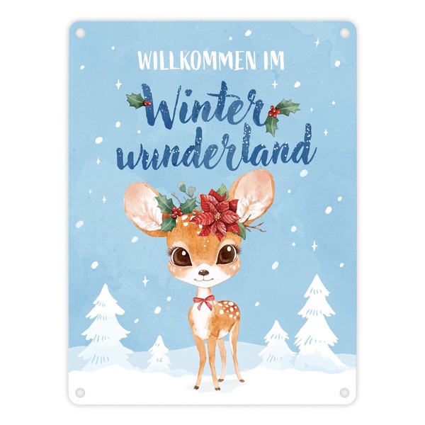 Rehkitz Metallschild In 15X20 Cm Mit Spruch Willkommen Im Winterwunderland-image