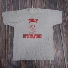 Vintage Curie Gymnastics Shirt Mens Large Gray Single Stitch Screen Stars 80s