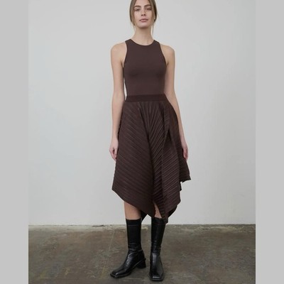 Moon River Fit&Flare Midi Dress Size XS Brown Asymmetrical Skirt Sleeveless