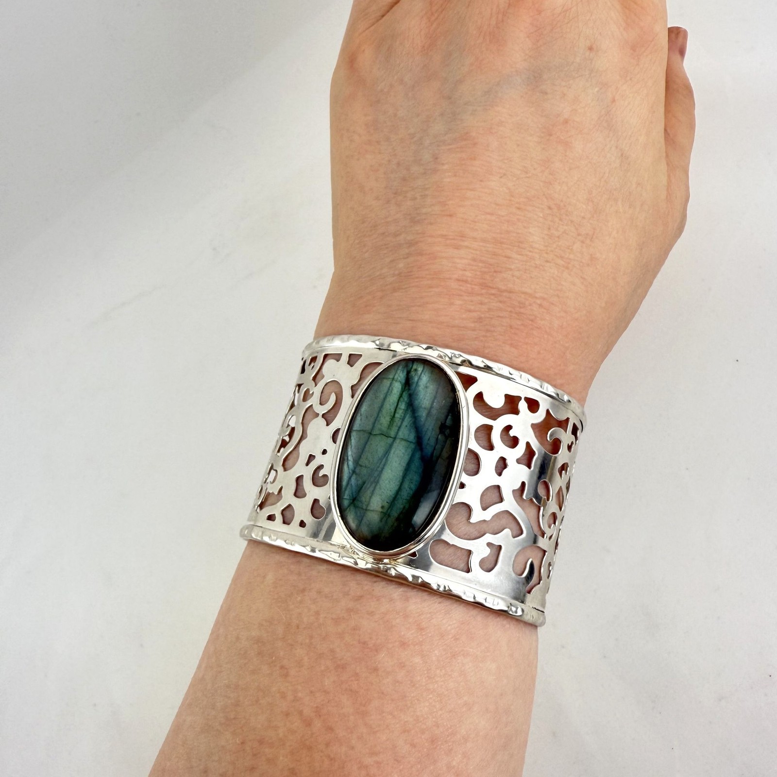 FLASHY Sterling Silver Scroll Work Cuff Bracelet … - image 11