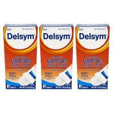 Delsym No Mess Vapor Roll On Cough Relief 1.76oz Lot of 3