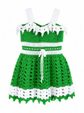 Handmade Crochet Baby Girl Dress Green White ...