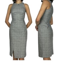 Banana Republic Plaid Stretch Rib Racer Sheath Gray Checkered Midi Dress size 4