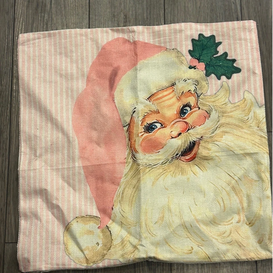 Conjunto de capas de travesseiro de Natal estilo vintage Papai Noel boneco de neve x2 rosa retrô MCM 18x18 - Imagem 2 de 4