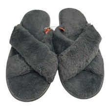 Joe Fresh Slippers Women  s Size 9 Gray Faux Fur Slip On Slippers