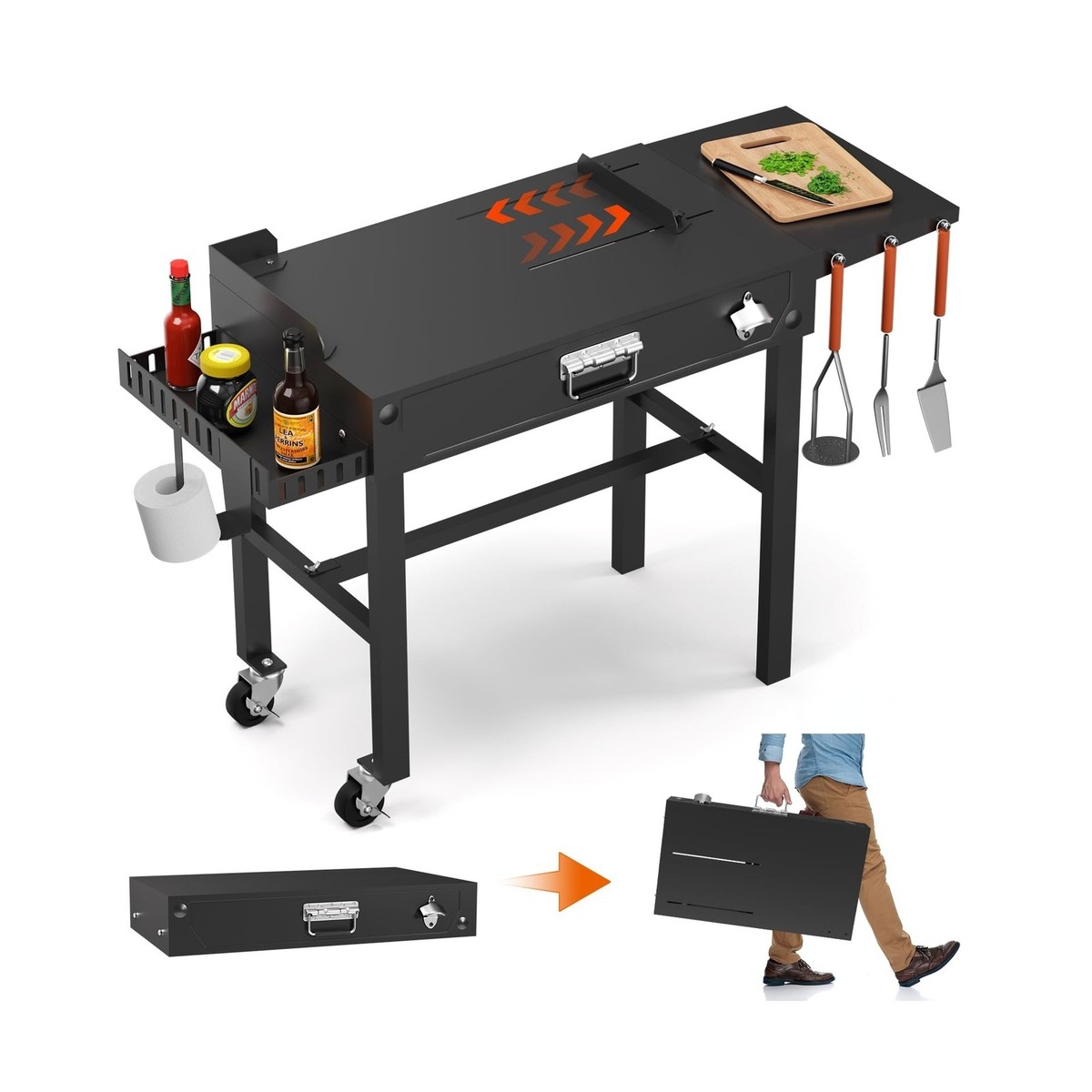 Tavolo Portatile Per Barbecue Blackstone, Supporto Mobile Con Ruote Per Piastre Da 17 O 55,9 Cm