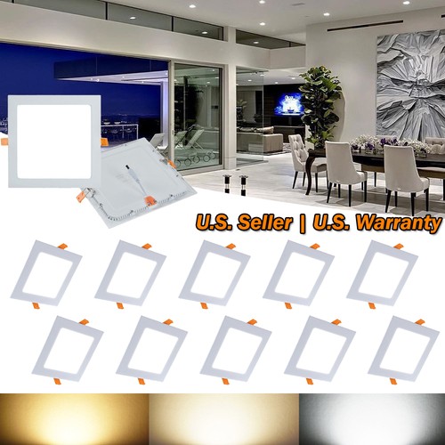 10X 12W 6-Inch Square Warm White Canless LED Recessed Ceiling Panel Wafer Light - Picture 1 of 12