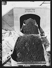 Ben Bow chromite mine, Stillwater County, Montana. Cars full of chromite ore