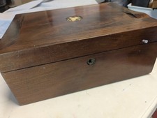 Victorian Mahogan Sewing Box And Originally contents ,Old Photos, Inkwell, Mop