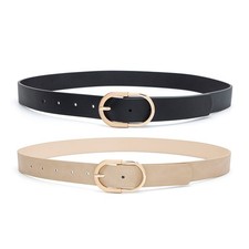 Womens Leather Waist Belts for Jeans Pants with Gold Buckle