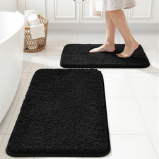 Black Bathroom Rugs Set 2 Piece, Soft Absorbent Microfiber Bath Mat Set, Non Sli