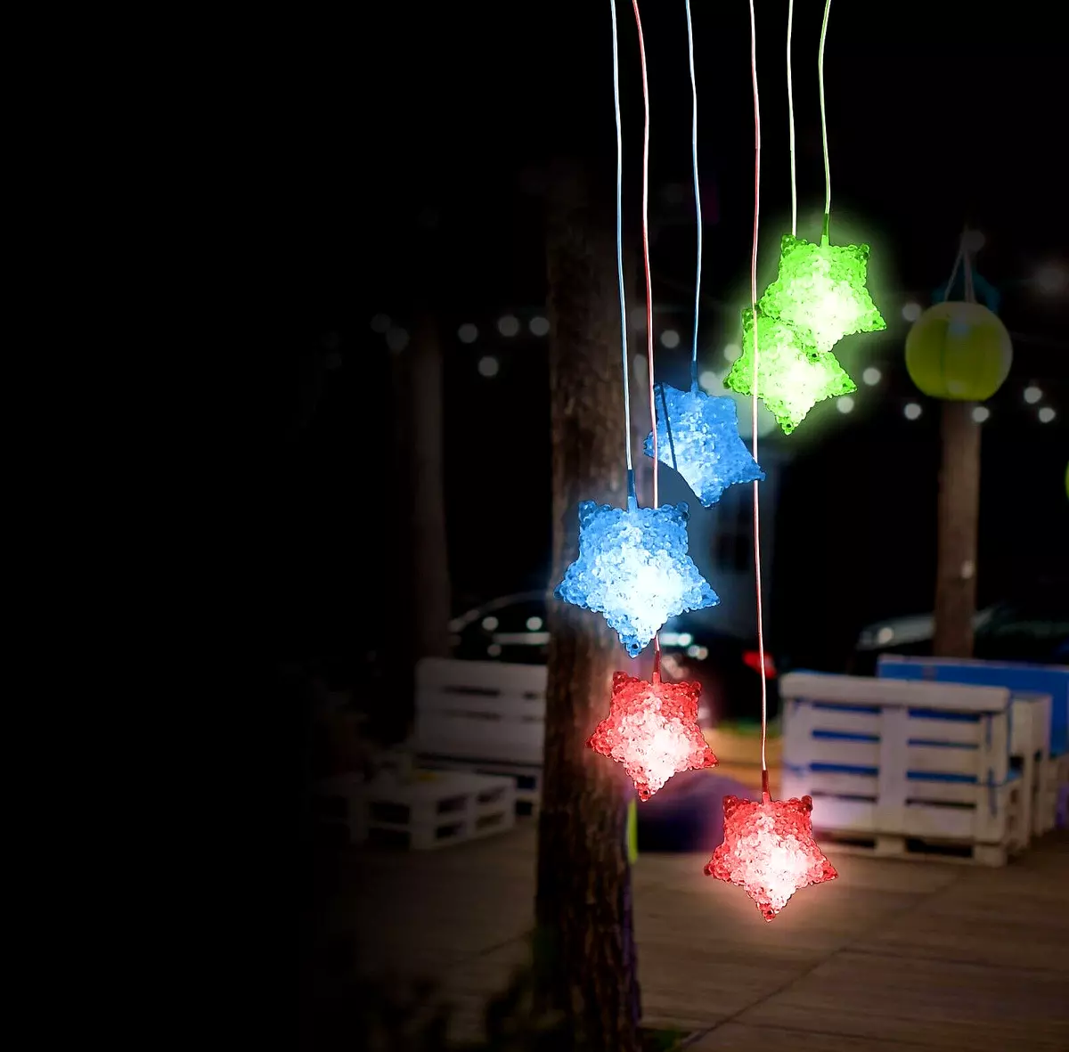 Solar Mobile Star Colour Changing Lights Garden Patio Terrace Balcony Gazebo