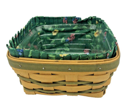 1996 Green Remembrance Longaberger Berry Basket with Emerald Vine Liner COMBO
