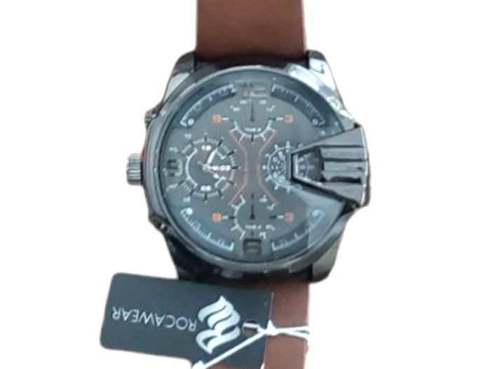Buy Rocawear Men's 3558 Analog Leather Strap Oversized Watch Black