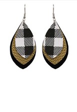 NEW THREE LAYERED LEATHER BUFFALO PLAID EARRINGS - WHITE/BLACK