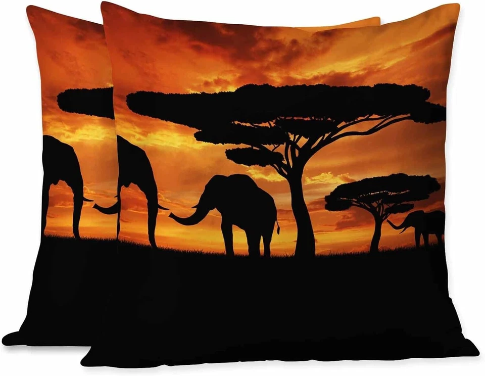 Black Silhouette Elephants Cushion Covers - Soft Fabric, 18x18 Inches, Pack of 2 - Image 3 of 4