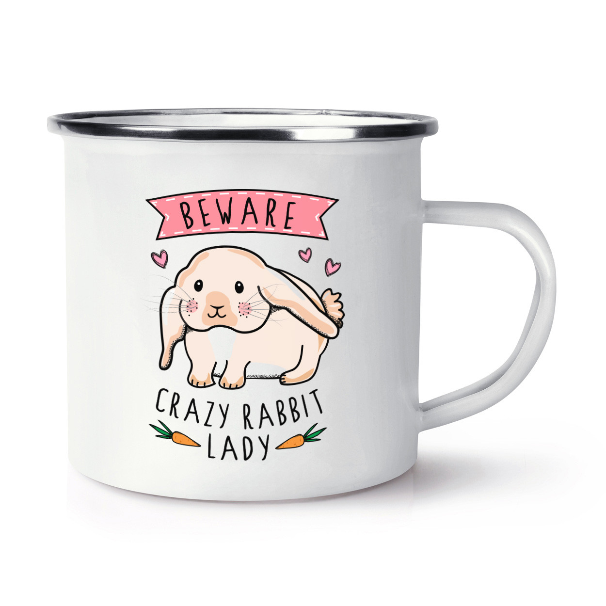 Beware Crazy Rabbit Lady Retro Enamel Mug Cup