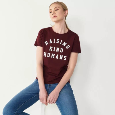 Women's Nine West Short Sleeve Graphic Tee be kind saying Size: XS, Dark Red