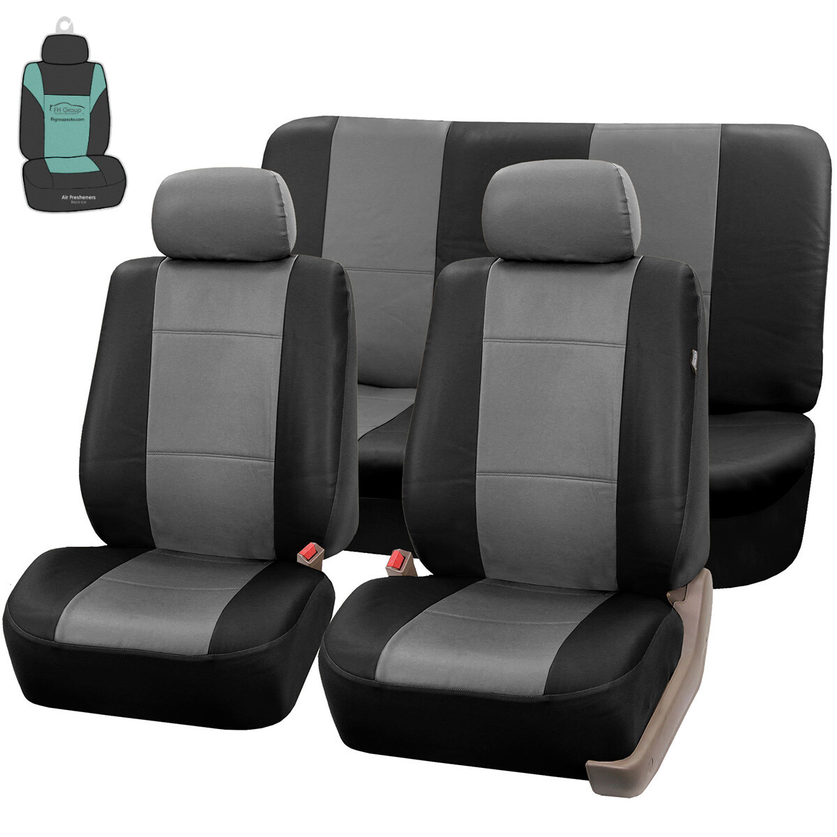 Gray Black PU Leather Car Seat Covers Auto Car SUV Van with Free Air Freshener