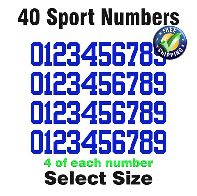 0-9 Numbers Vinyl Sticker Decal Sheet 40 ea  Sport Font - COLOR BLUE- YRBF