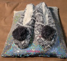 Grey and White Fuzzy Slippers size 6.5/7.5