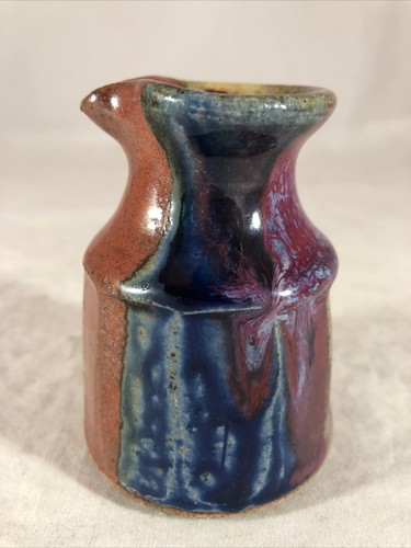 Signed Small 3.5” Multicolor Art Pottery Creamer Pitcher - Picture 2 of 7