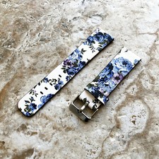 Blue Floral Leather Band Strap for Google Pixel Watch 4 3 45mm -A22 FL-2 