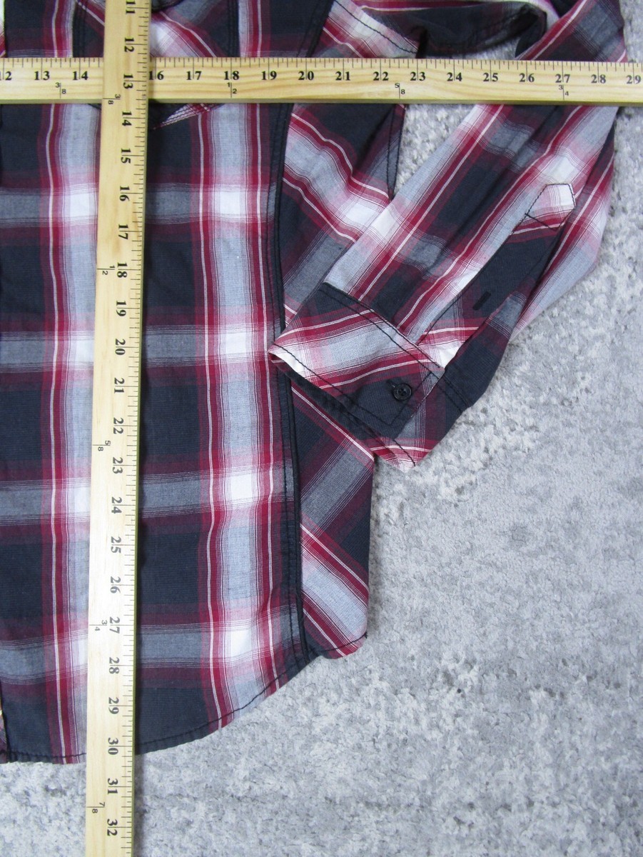 helix dress shirts Helix Shirt Mens Size Medium Button Down Long Sleeve Cotton Plaid Y2K
