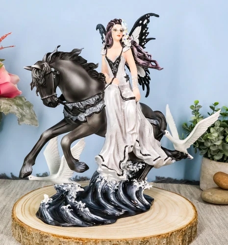Nene Thomas Lamentation of Swans Masquerade Fairy Riding On Black Horse Statue