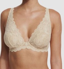 86 Cosabella Womens Beige Stretch Candie Lace Plunge Underwire Bralette 32DD