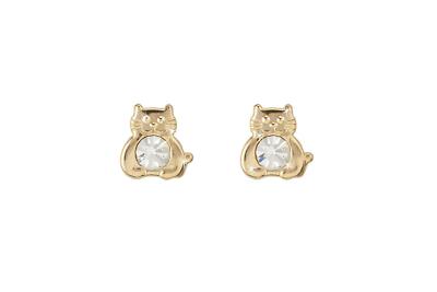 9 kt massives Gelbgold 8 x 8 mm weiße Kristall Katze Ohrstecker - Geschenkbox enthalten