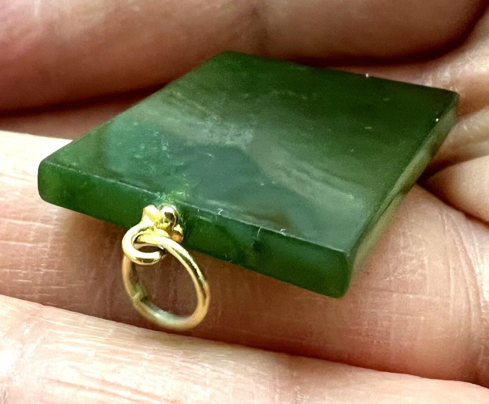 Vintage rectangular Polished flat green jade “Saf… - image 4