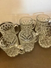 Vtg /Arcoroc /Paul Sebastian Fine Crystal Cut Tempered Drink Glass Mugs Cups (6)
