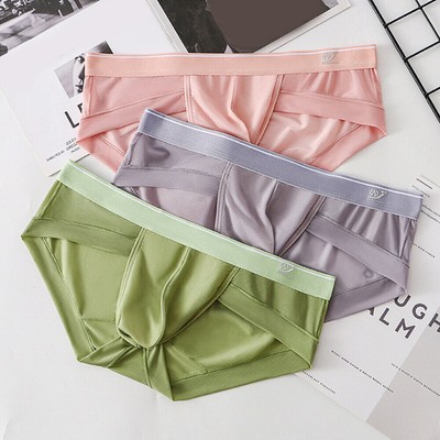 Mens Ice Silk Briefs Seamless Underwear Bulge Pouch Underpants Knickers Panties