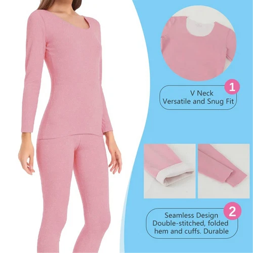 Damen Winter Thermo Unterwäsche Set Nahtlos Warm Lange Unterhosen Oberteil & Unterteil Pyjama - Bild 5 von 10