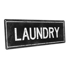 Black Laundry Metal Sign; Wall Decor for Bath or Laundry