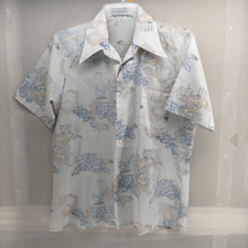 Vintage 60s 70s McGregor Housewares All Over Mens L 16-16.5 MIssing Button Silk