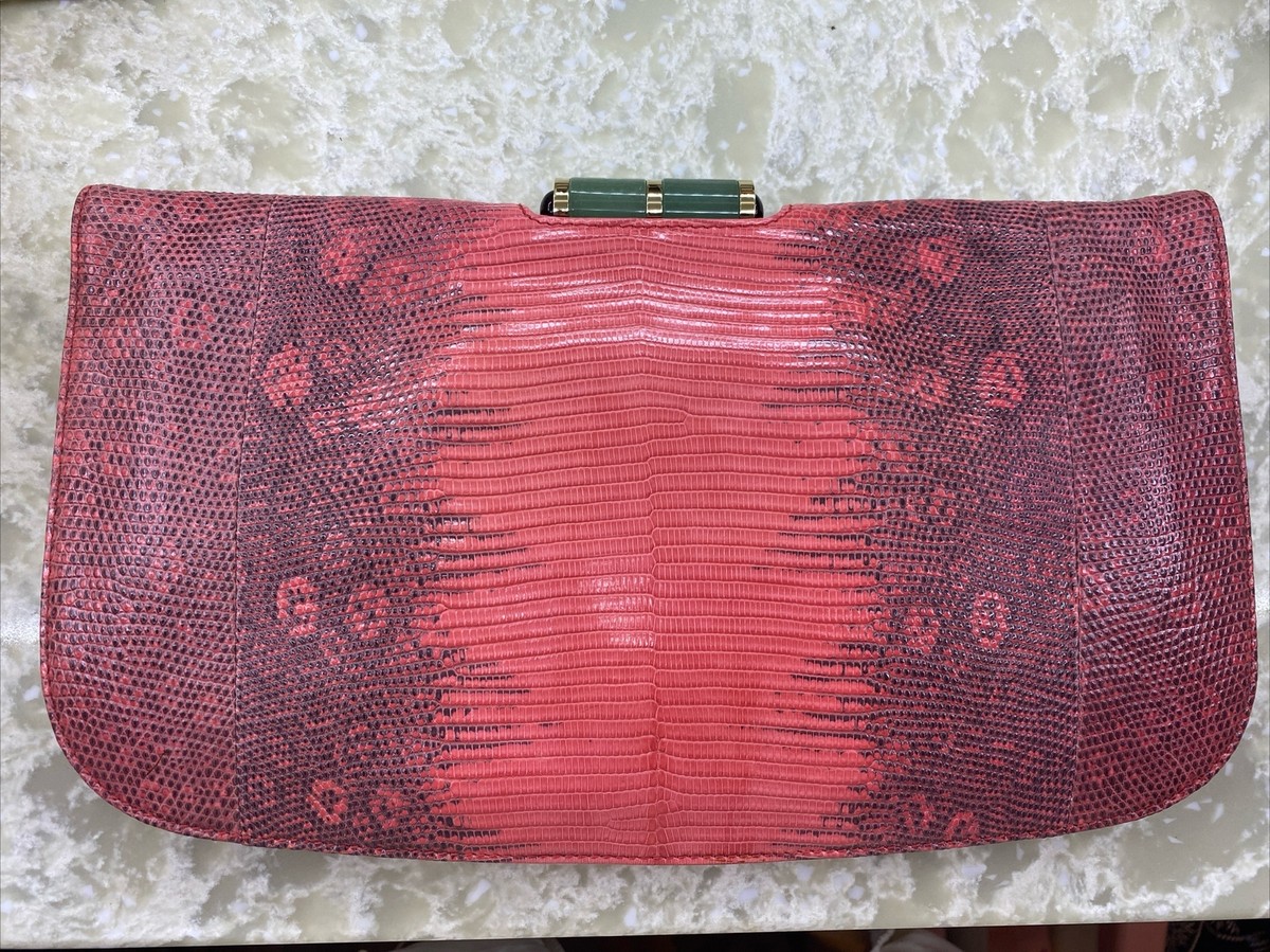$4500 Bulgari Bvlgari Pink Lizard Skin Lipstick Clutch Exotic Skin
