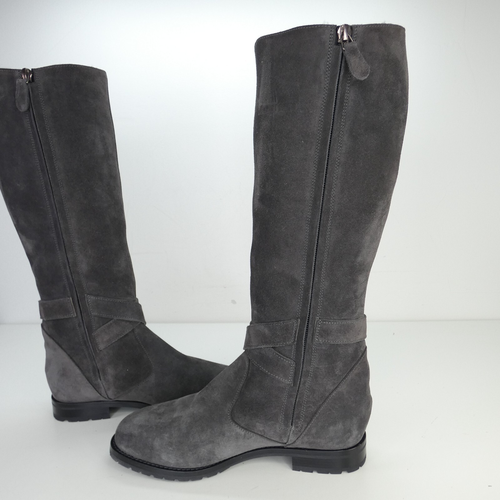 Manolo Blahnik Riding Boots Biker Tall Grey Suede Knee Shearling Lined EU 37 UK4 image 10