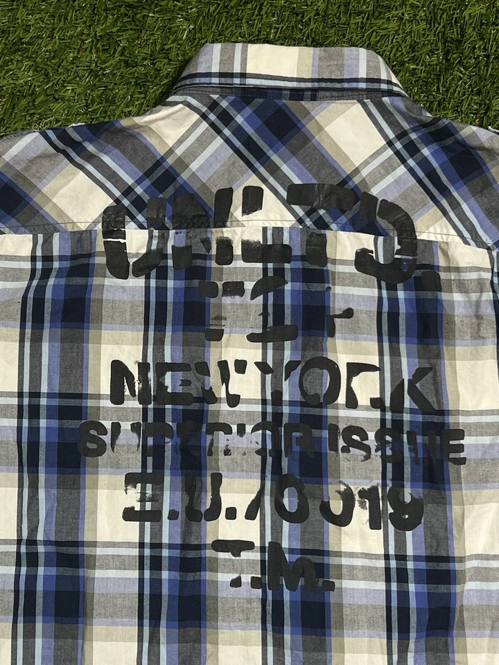 Ecko Unltd Y2K Plaid Button Up Short Sleeve Shirt Men's XL Blue Double Sided - Image 4 of 4