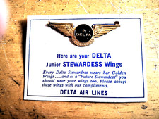 DELTA Airlines Junior Stewardess Metal Wings on Original Card