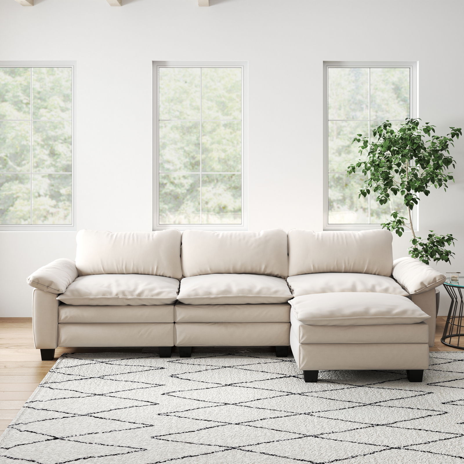 Luxury Velvet Sectional Sofa with Ottoman for Living Room