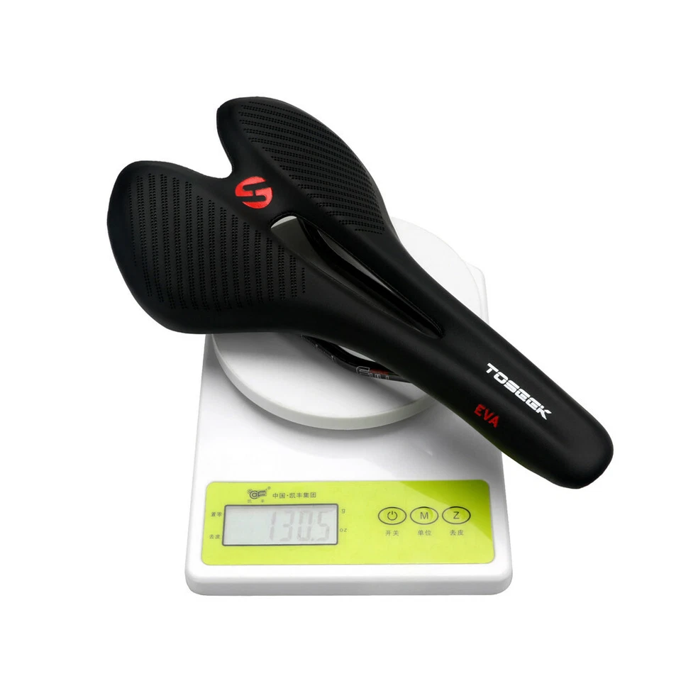 Sillín de asiento hueco para bicicleta MTB carreras de carretera EVA cuero carbono TOSEEK 135 g Foto 3 de 4