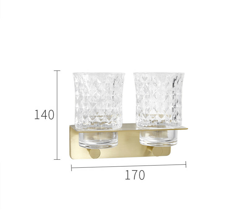 Brass Bath Toothbrush Holder Brushed Gold Rack Double Tooth Brushing Cup Glass