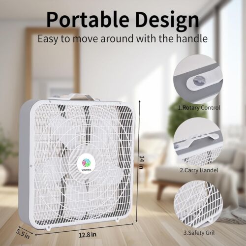 1x 20" Quiet Box Fan-3 Speeds, Energy-Efficient, Perfect for Home,Office,or Dorm