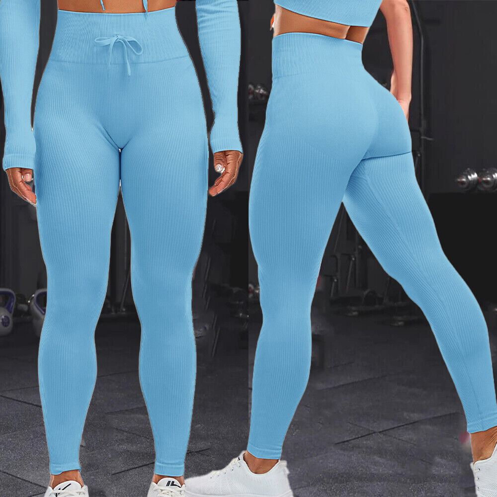 Women Scrunch Yoga Suit Crop Tops+Leggings Shirt Pants Sport Set ...